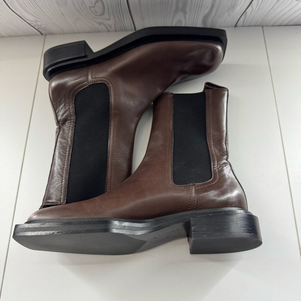 Zara Dark Brown Leather Chelsea Square Toe Bootie Like New Size 7.5 (38) - Picture 3 of 4